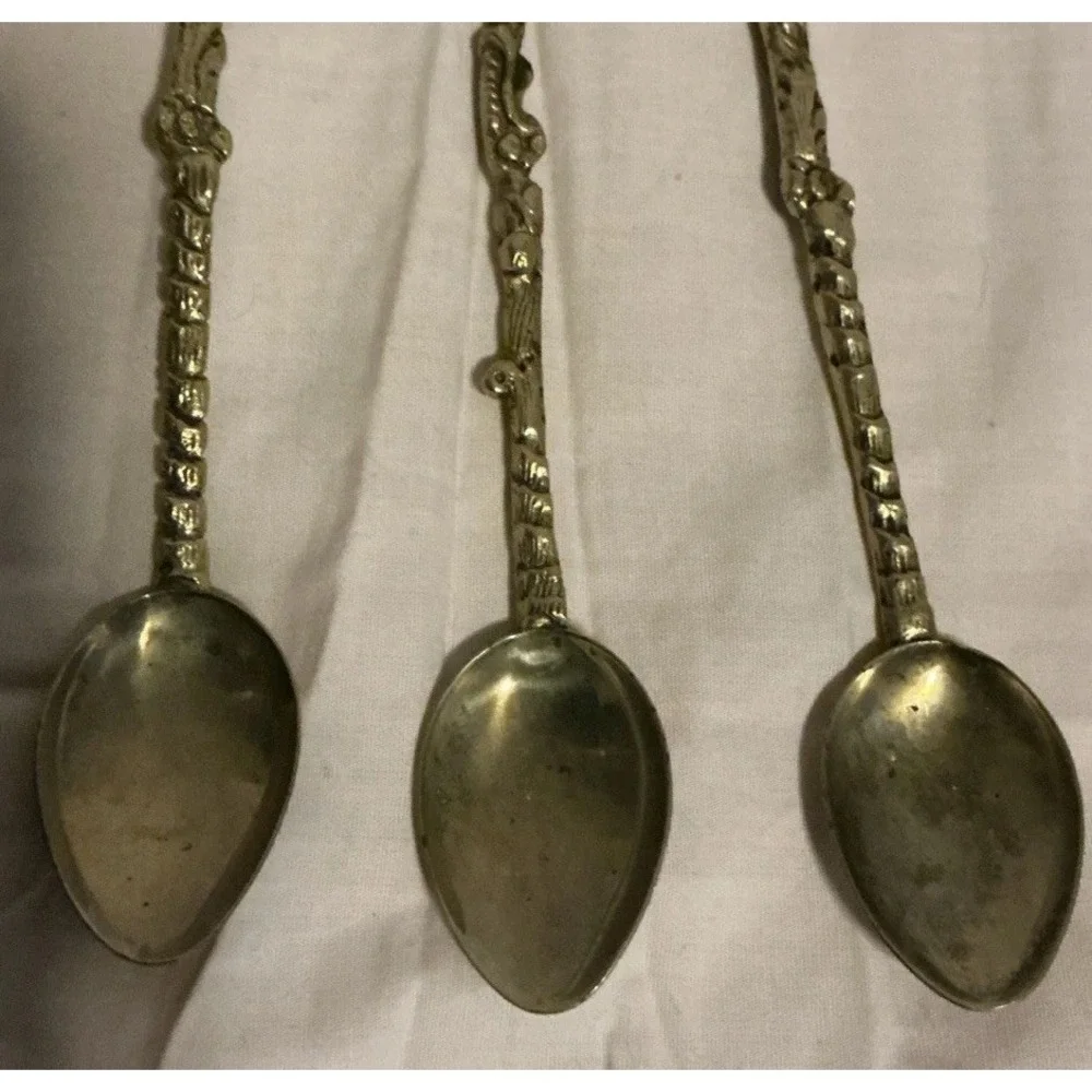6Pc Montagnani Style Italy Stamped Figural Demitasse Spoons Ornate Vintage
